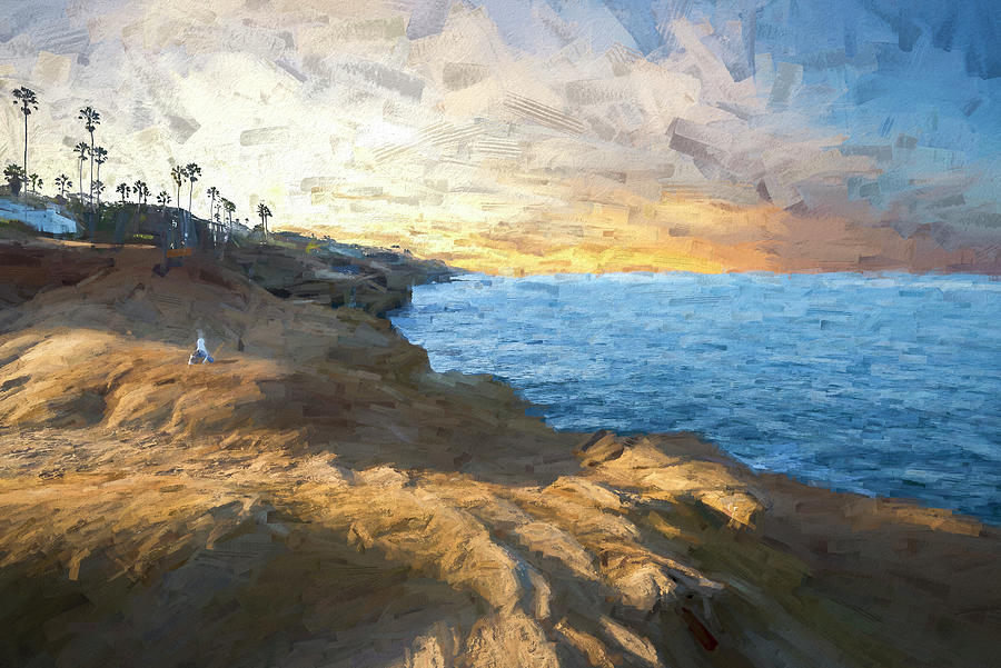 Sunset Cliffs Sunrise Painterly Mixed Media by Joseph S Giacalone