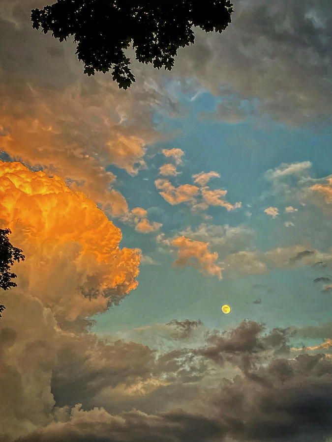 Sunset Clouds and Moon Photograph by Stoney Stone