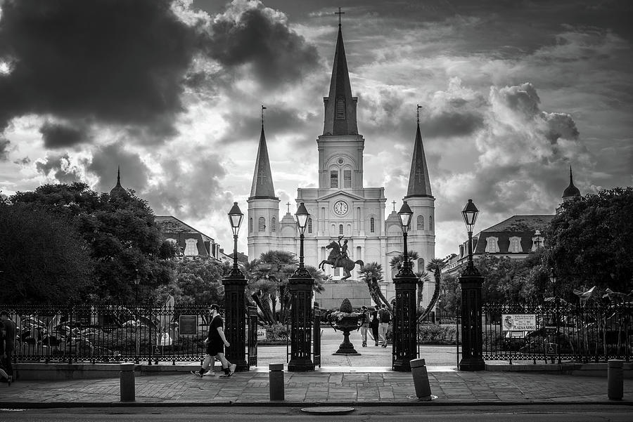 Sunset Clouds At Jackson Square In Black and White Photograph by Greg and Chrystal Mimbs