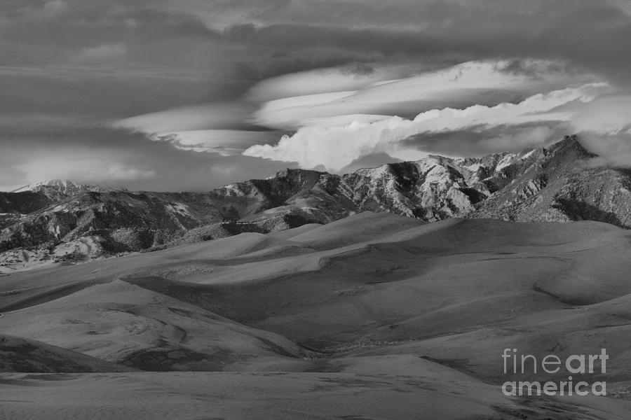 Sunset Clouds Over The Great Dunes Black And White Photograph by Adam Jewell