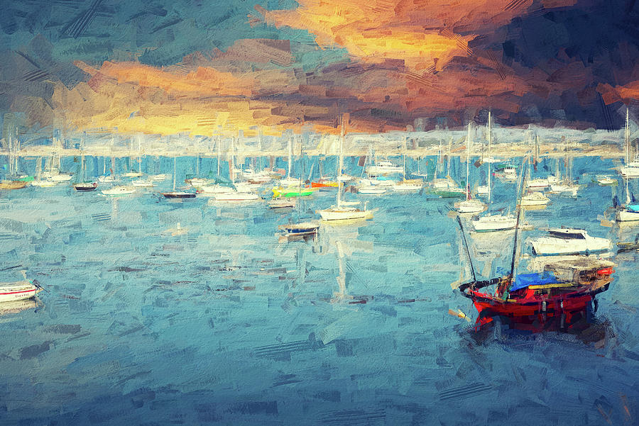 Sunset Colors Monterey Bay Painterly Style Mixed Media by Joseph S Giacalone