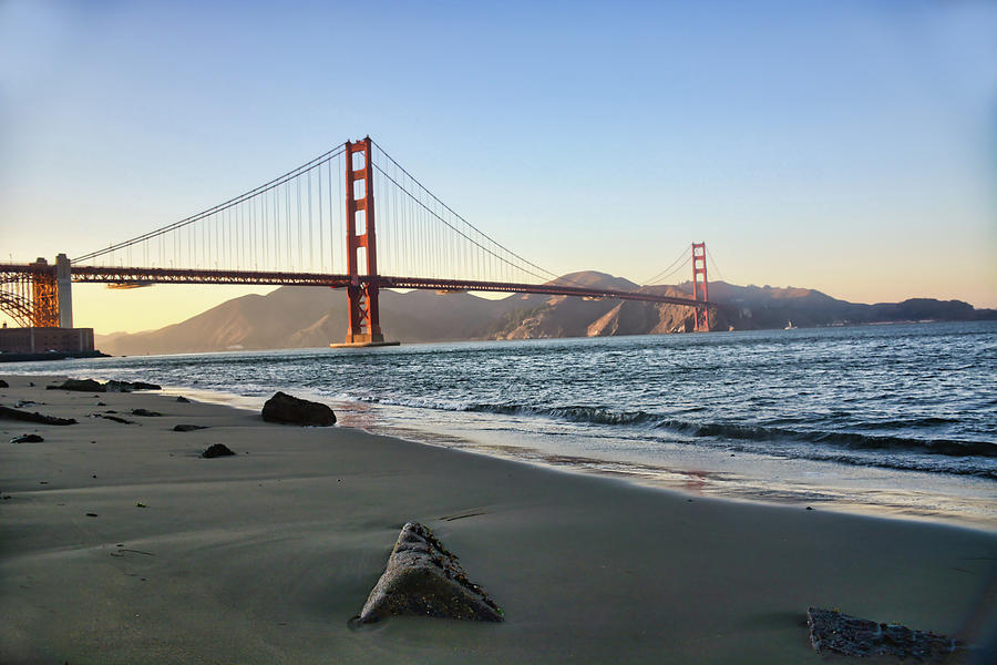 Sunset comes soon across the San Francisco Bay Golden Gate Bright Photograph by Maggy Marsh