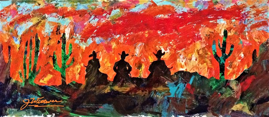 Sunset Cowboys Painting by Julie Wittwer