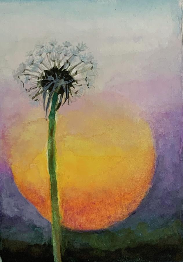 Sunset Dandelion Painting by Tracy Hutchinson