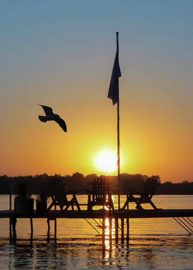 Sunset Dock Flag Silhouette Photograph by Patti Deters
