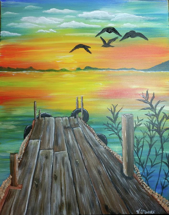 Sunset Dock Painting By Vesna Moore Fine Art America