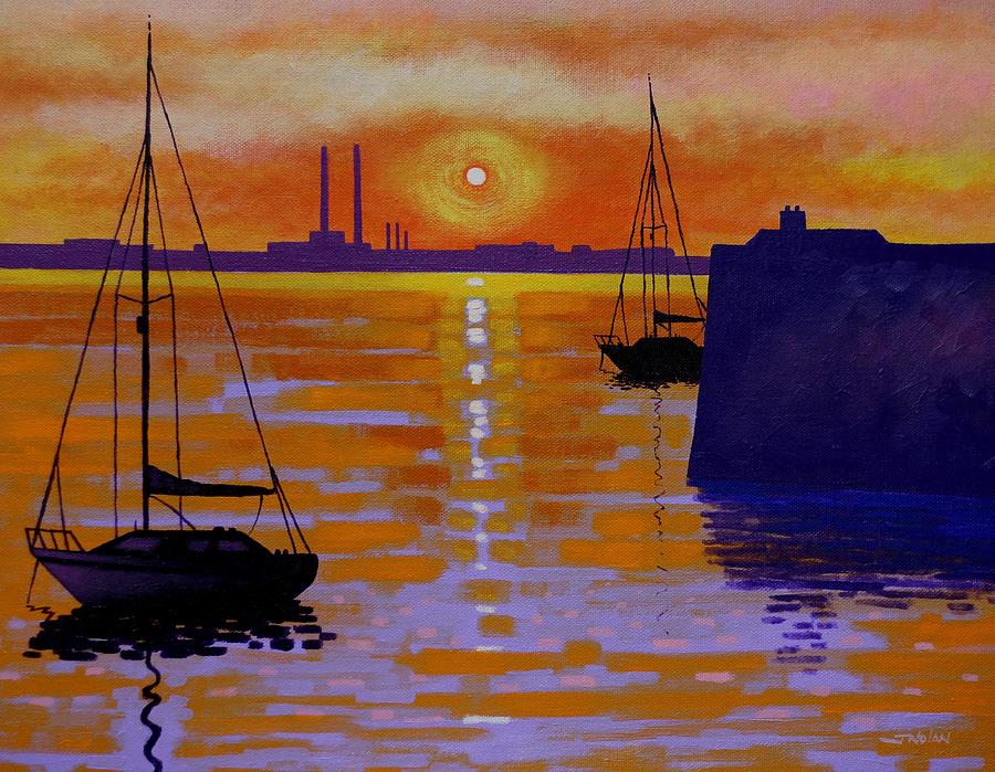 Sunset Dumlaoghaire Harbour ii  Painting by John  Nolan