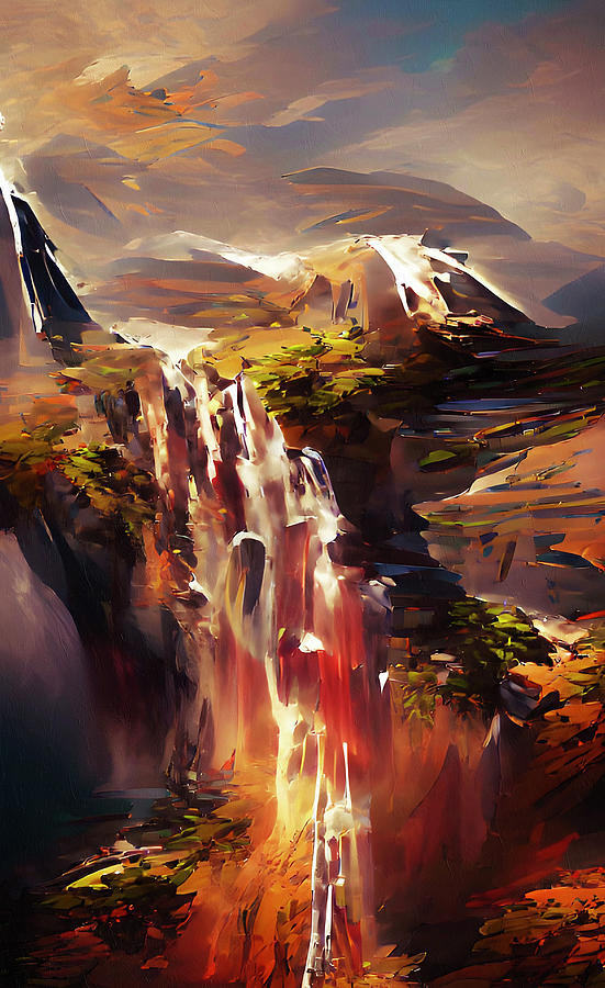 Dreamscape Mixed Media - Sunset Falls Abstract Realism by Georgiana Romanovna