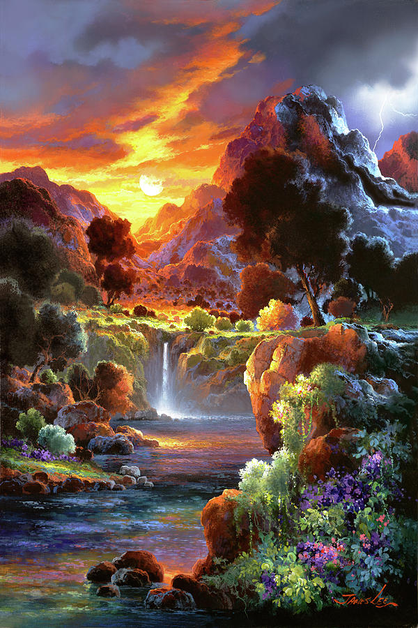 Sunset Falls Painting by James Lee