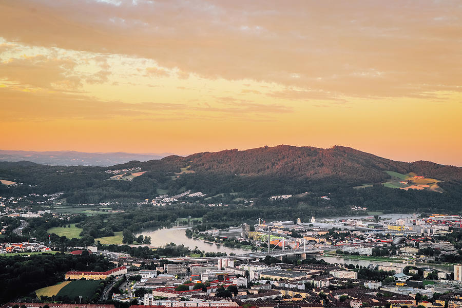 Sunset Falls On City Of Linz Photograph
