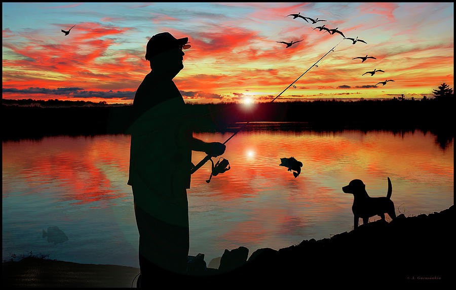 Sunset Fisherman and His Best Friend Photograph by A Macarthur Gurmankin