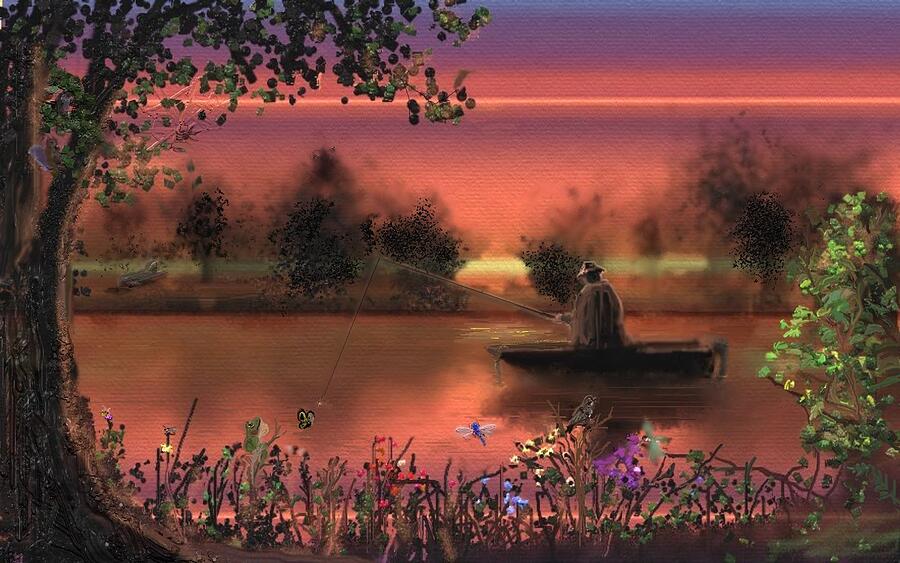 Sunset Digital Art - Sunset Fishing by Robert Rearick