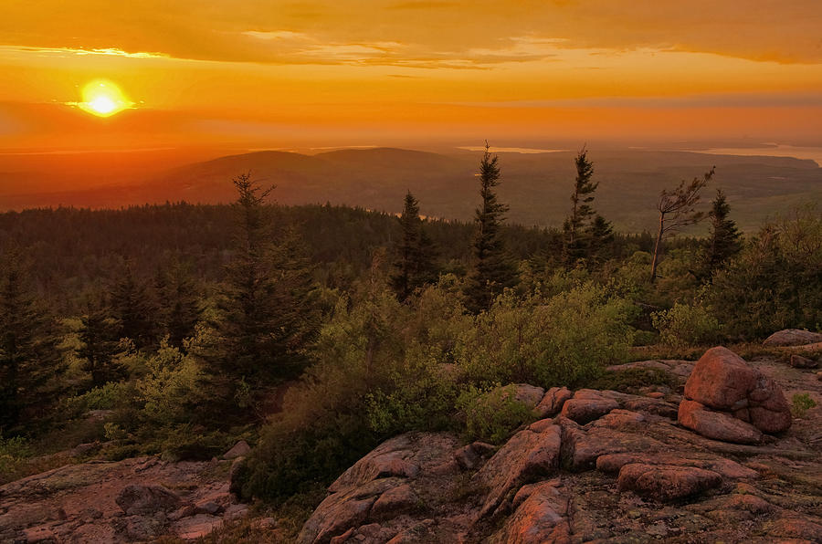 Sunset From Cadillac Mountain Photograph by Stephen Vecchiotti