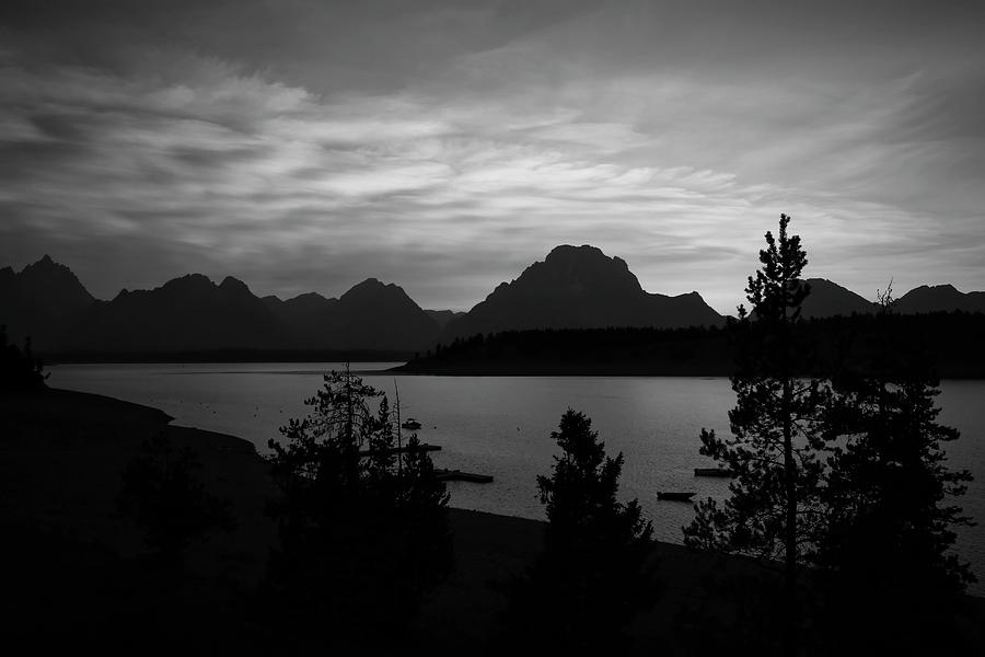 Sunset From Signal Mountain Lodge Black and White Photograph by Judy Vincent