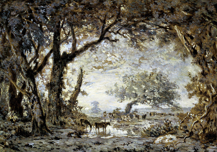 Sunset from the Forest of Fontainebleau - Digital Remastered Edition Painting by Theodore Rousseau