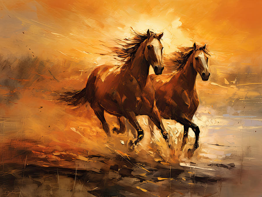 Sunset Gallop Painting by Lourry Legarde