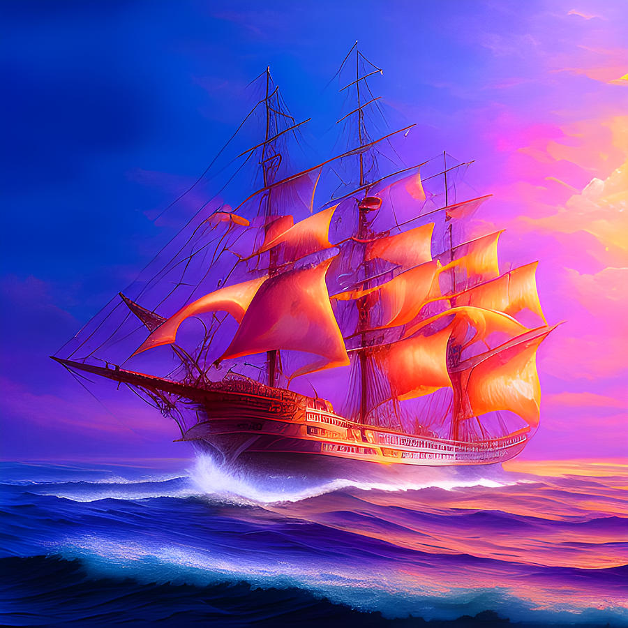 Sunset Ghost Ship Digital Art by Lisa Pearlman