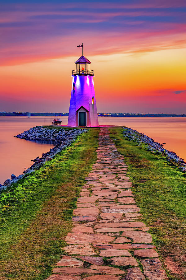 Sunset Glow At Lake Hefner Lighthouse Photograph by Gregory Ballos ...