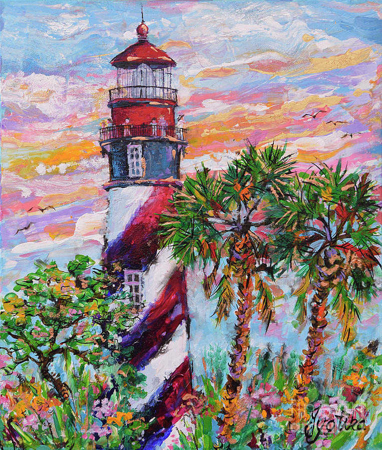 Sunset Glow at the Lighthouse Painting by Jyotika Shroff