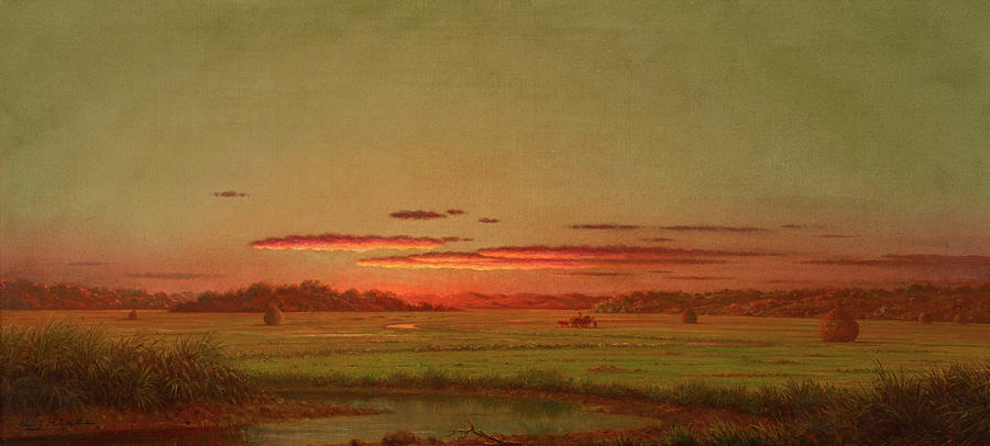 Sunset, Haywagon in the Distance Painting by Martin Johnson Heade