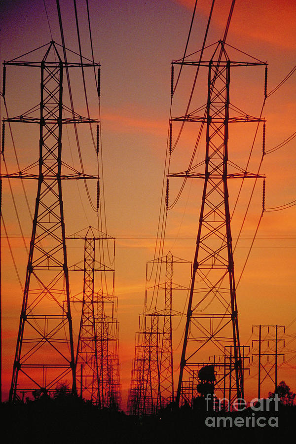 Sunset High Voltage Power Lines Photograph by David Zanzinger