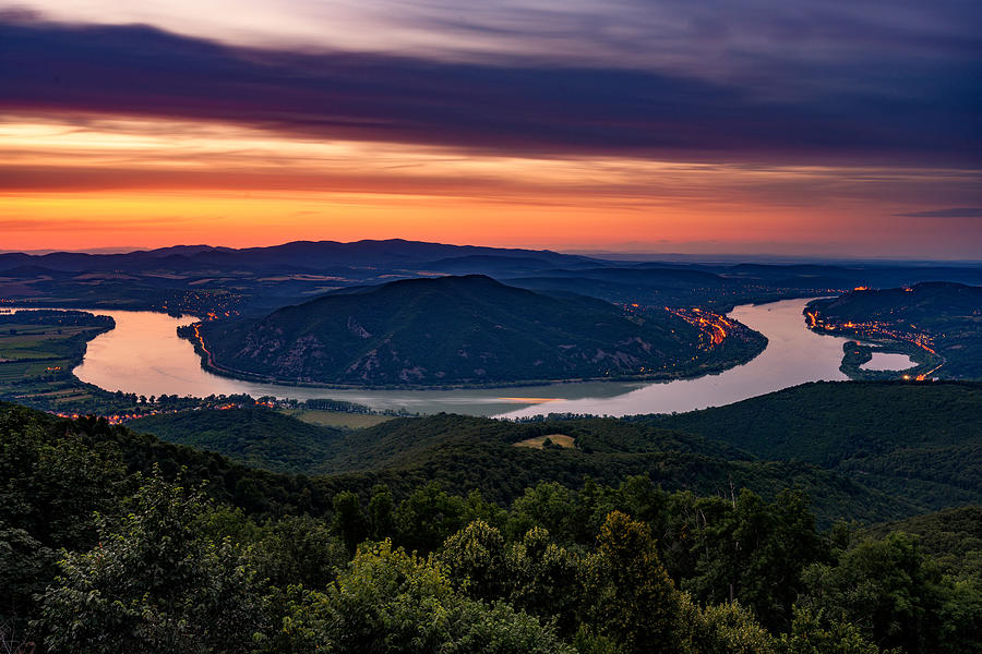 Sunset image of the beautiful Danube river curve, Pest county, Hungary Photograph by Gehringj