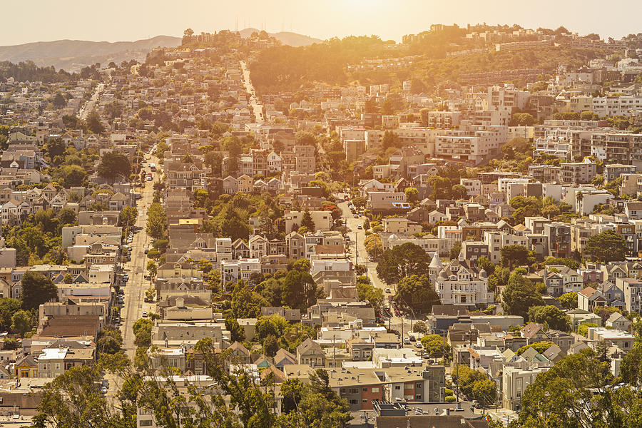 Sunset in a residential District in San Francisco, California Photograph by Xavierarnau