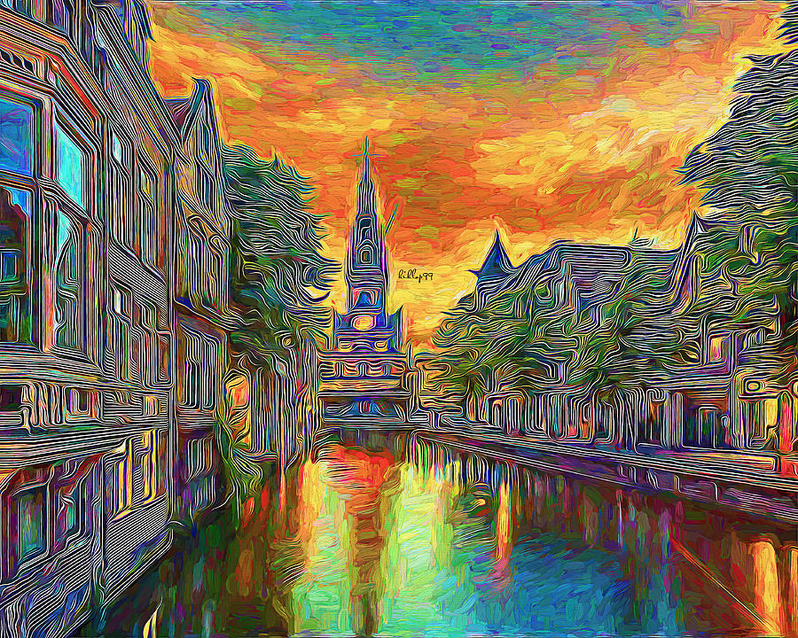 Sunset In Alkmaar Painting