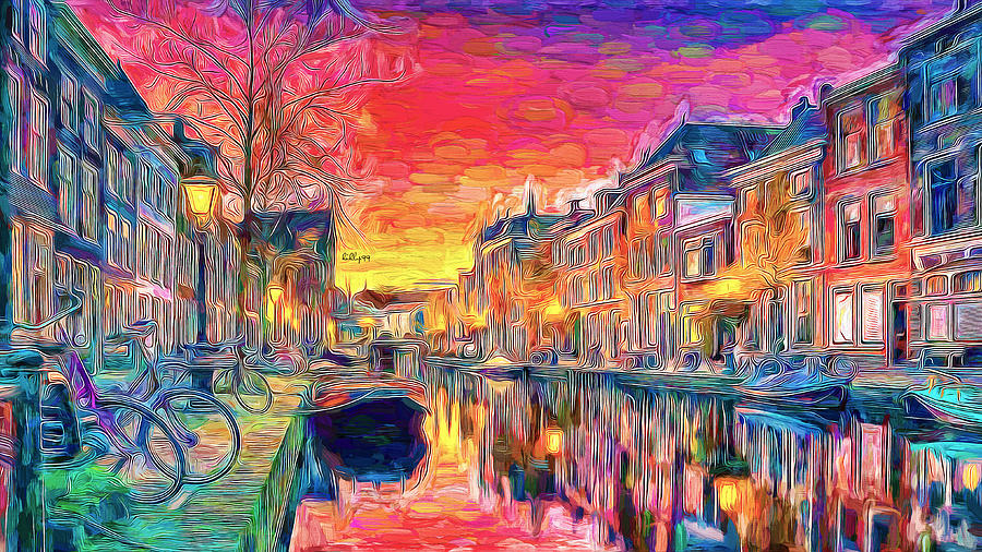 Sunset in amsterdam 2 Painting by Nenad Vasic