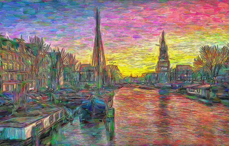 Sunset in Amsterdam 5 Painting by Nenad Vasic