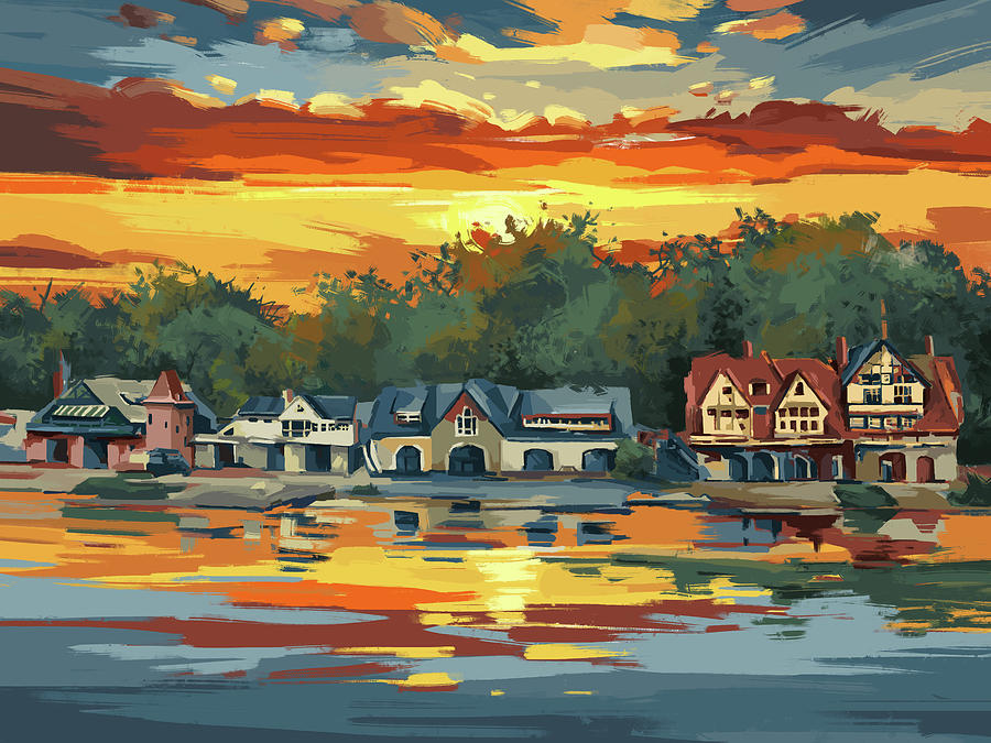 Sunset In Boathouse Row Digital Art