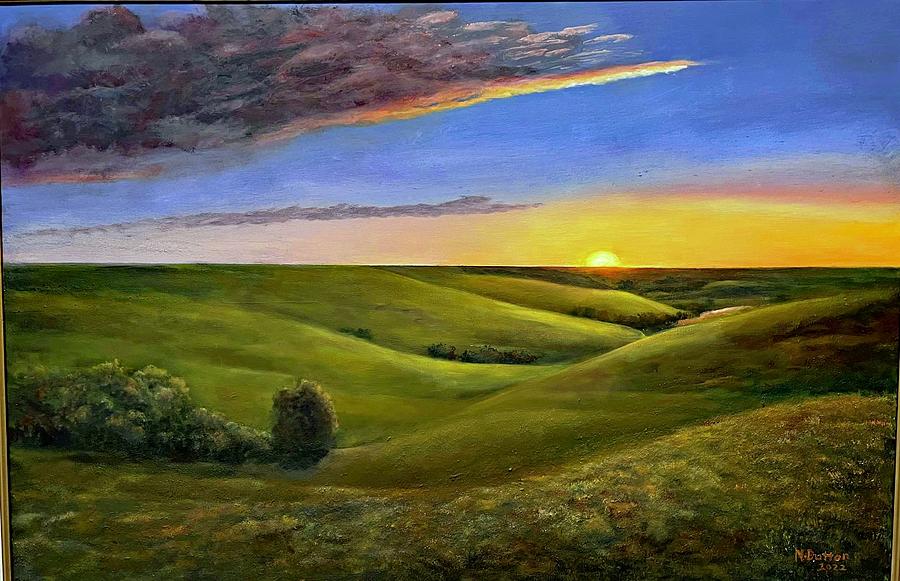 Sunset in Flint Hills Painting by Nadine Button