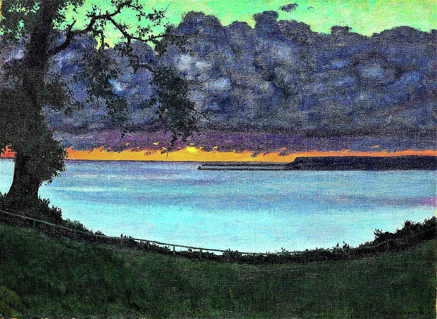 Sunset in Grace, orange and green sky - Digital Remastered Edition Painting by Felix Edouard Vallotton