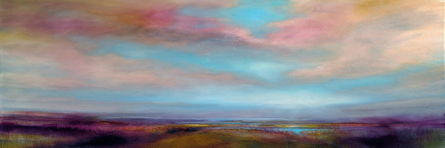 Sunset In Heathland - Purple And Rose Clouds Painting by Annette Schmucker