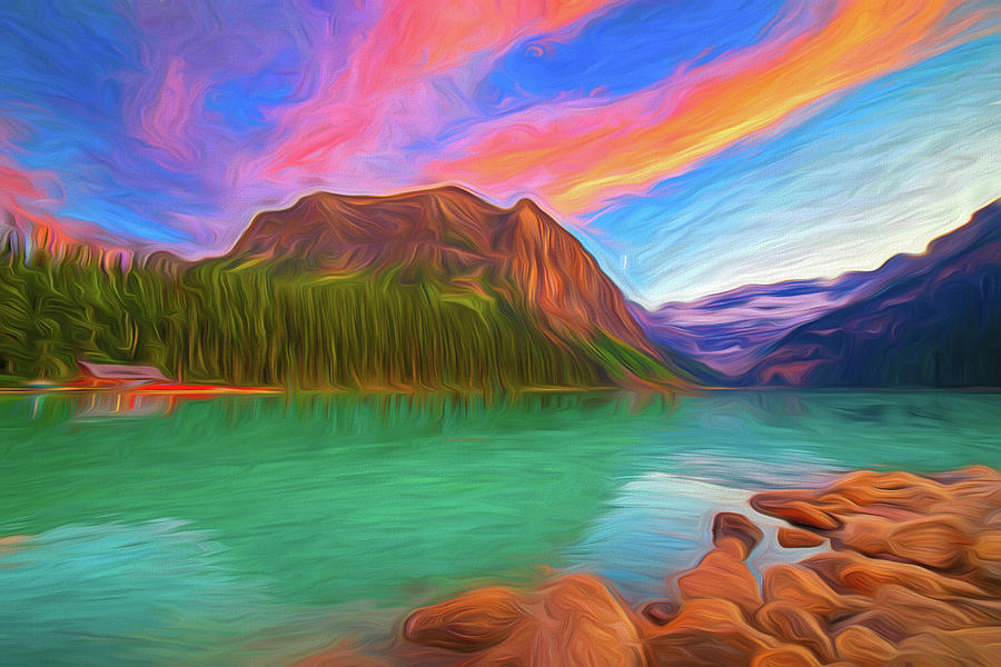 Sunset in Lake Louise Banff National Park Digital Painting Digital Art by Toby McGuire