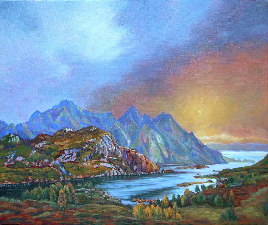 Sunset in Norway Painting by Dominique Amendola