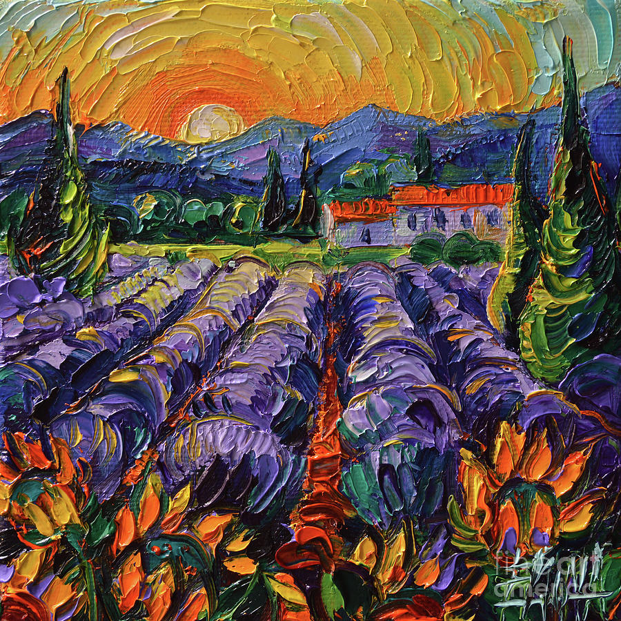 SUNSET IN PROVENCE miniature palette knife oil painting Mona