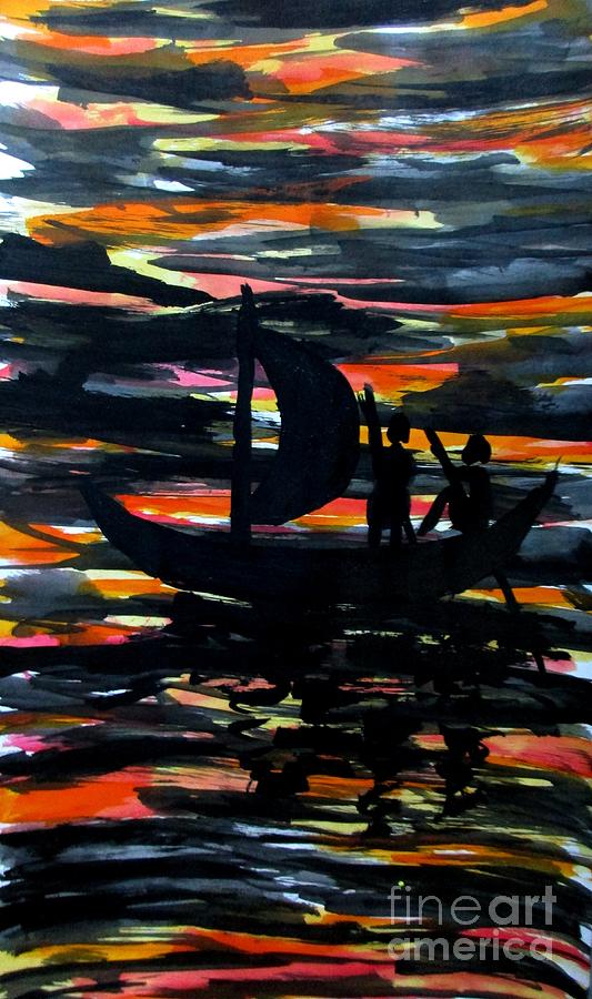 Abstract Painting - Sunset in Puri -1 by Tamal Sen Sharma