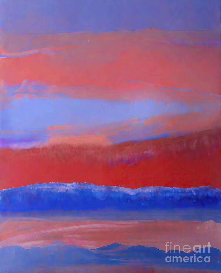 Greek Painting - Sunset in red Painting Abstract landscape minimalist painting sunset painting sky painting organic abstract painting oil on canvas mediterranean landscape sunset in red red pink and blue colors by N Akkash