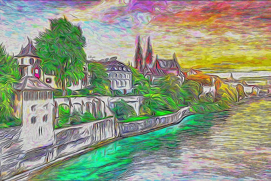 Sunset In Rhine - Germany Painting