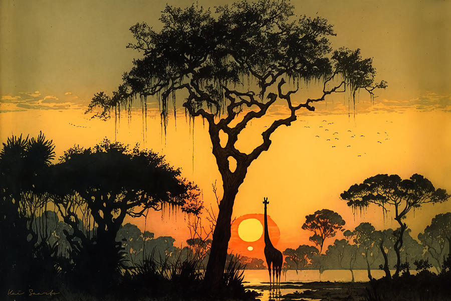 Sunset in savannah Digital Art by Kai Saarto