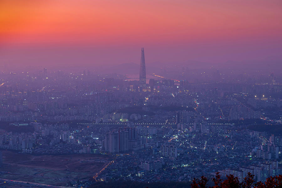 Architecture Photograph - Sunset in Seoul by Son Nguyen