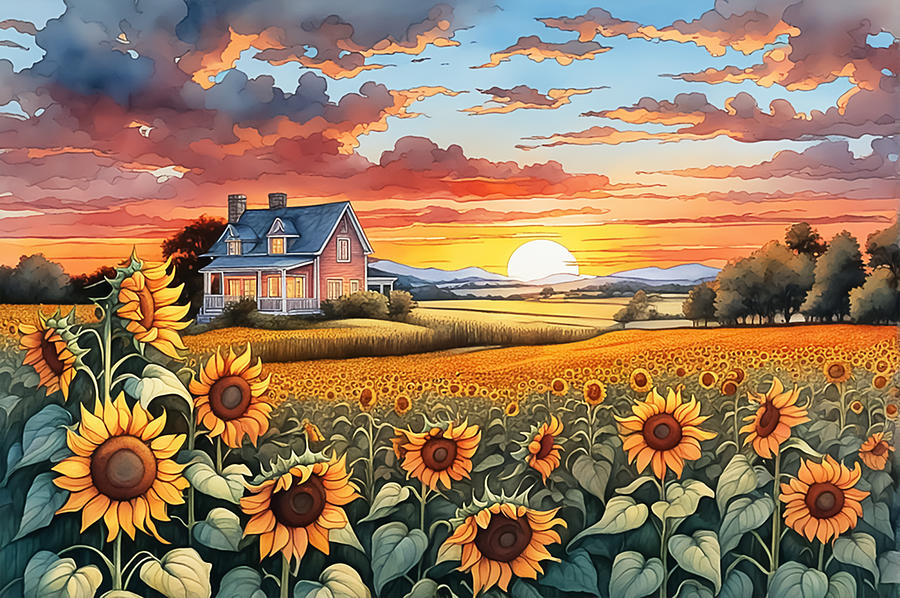 Nature Digital Art - Sunset In The Countryside by Manjik Pictures