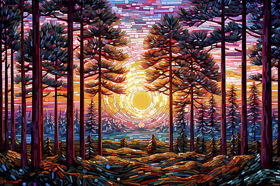 Sunset in the Forest - Mosaic Digital Art by Peggy Collins