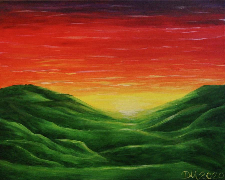 sunset over the hills digital painting