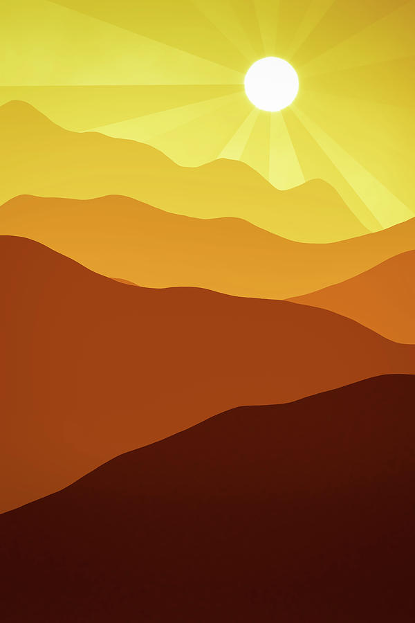 Sunset in the Mountains Abstract Minimalism Warm Tones Digital Art by Matthias Hauser