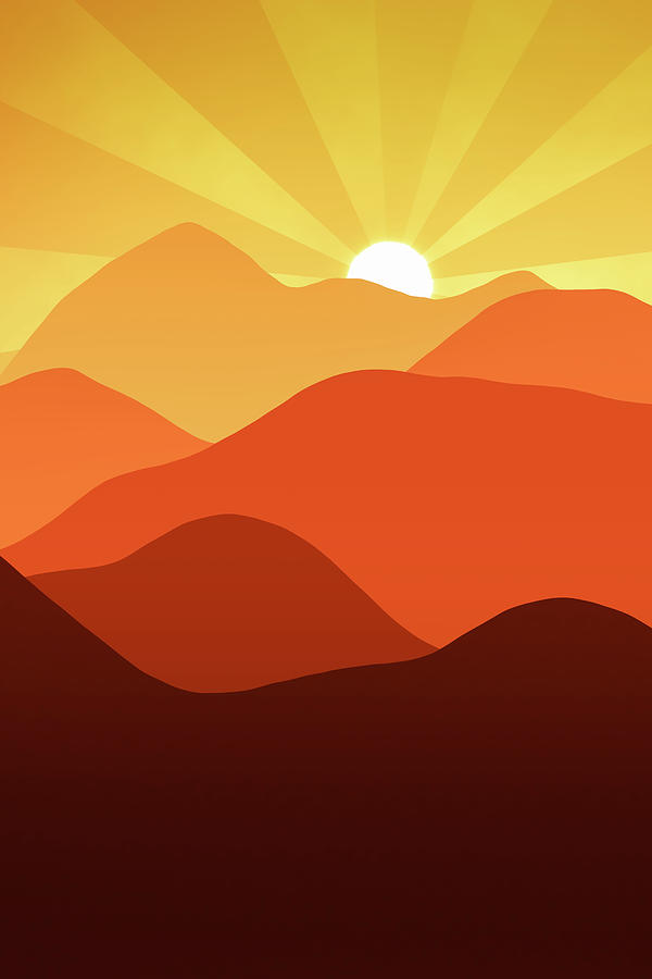 Sunset in the mountains abstract minimalist art warm orange tones by  Matthias Hauser