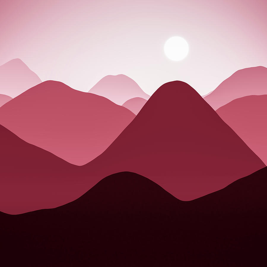 Sunset in the Mountains Red Abstract Minimalism Digital Art by Matthias Hauser