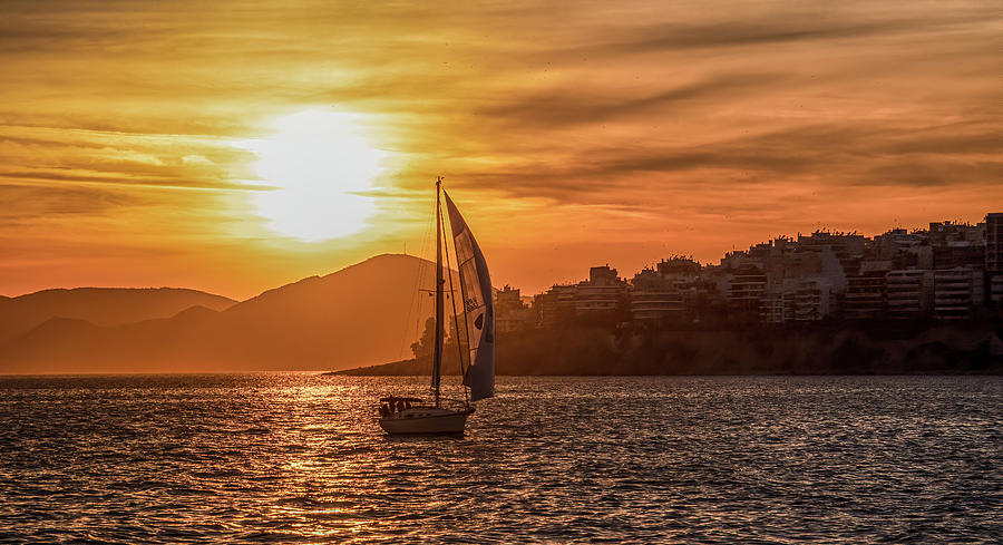 Sunset in the Saronic Gulf Photograph by Douglas Wielfaert