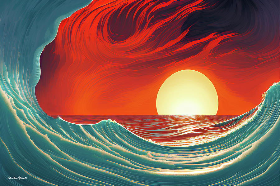 Sunset in the Surf Digital Art by Stephen Younts